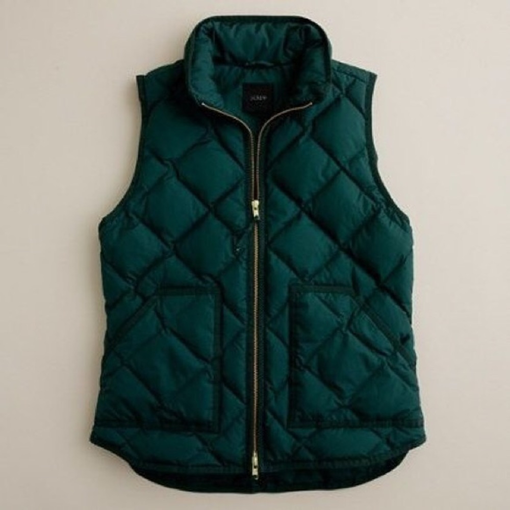 J Crew Excursion Quilted Hunter Green Down Vest